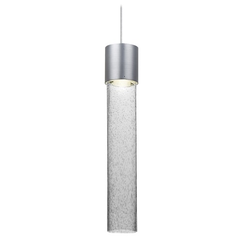 Besa Lighting Seeded Glass LED Pendant Light Satin Nickel Wanda by Besa Lighting 1XT-WAND12CL-LED-SN