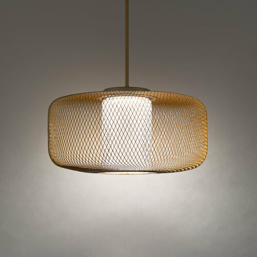 Kodo Gold LED Pendant with Cylindrical Shade by Schonbek Lighting