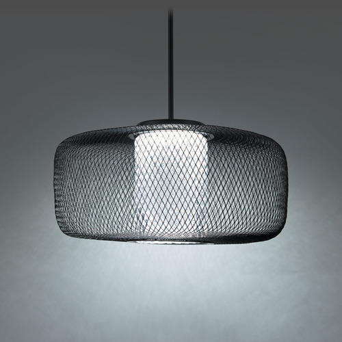 Kodo Black LED Pendant with Cylindrical Shade by Schonbek Lighting