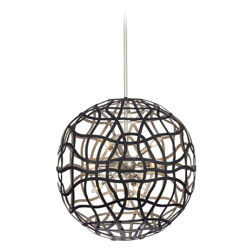 Kalco Lighting Entice Matte Black & Tarnish Silver Pendant Light with Globe Shade