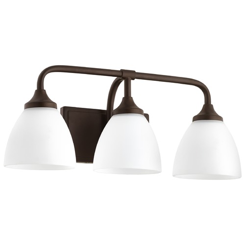 Enclave 19.25-Inch Vanity Light in Oiled Bronze with White Glass by Quorum Lighting