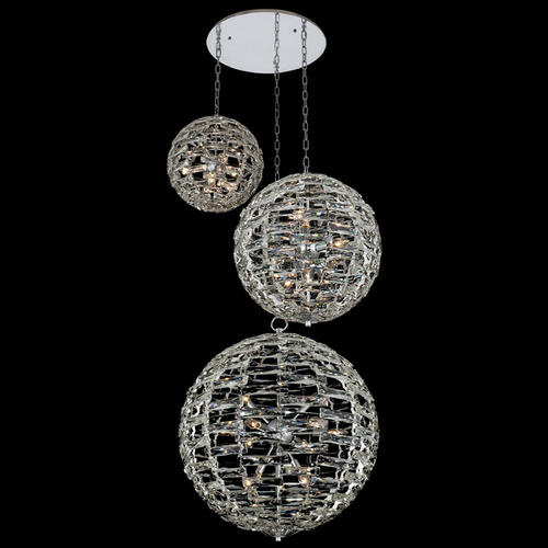 Allegri Crystal Alta Polished Chrome Multi-Light Pendant with Globe Shade