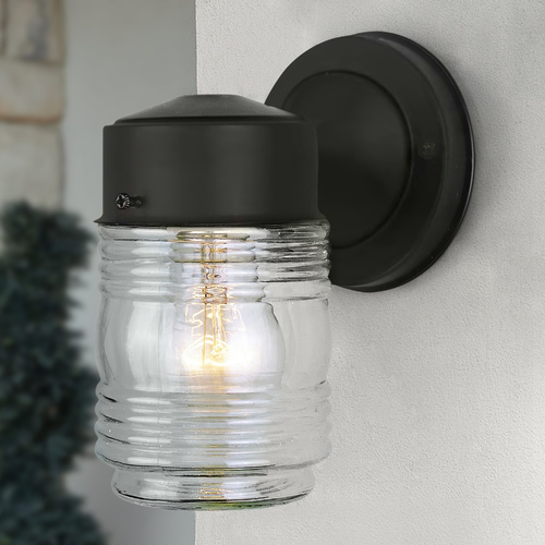 Jelly Jar Outdoor Wall Light Clear Glass Black Finish