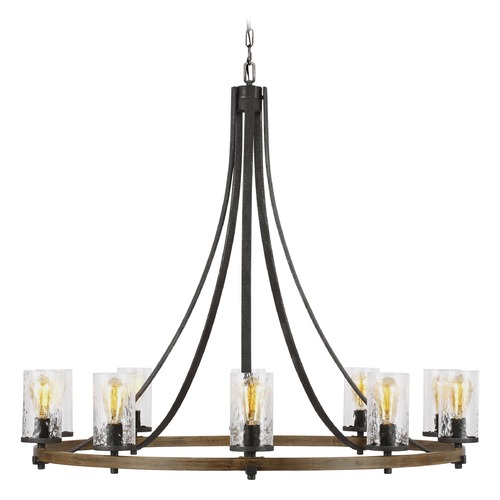 Angelo Distressed Weathered Oak & Slate Grey Metal Chandelier by Visual Comfort Studio
