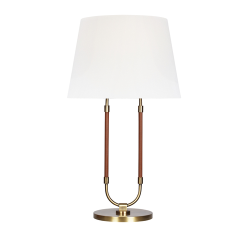 Visual Comfort Studio Collection Lauren Ralph Lauren Katie Time Worn Brass & Saddle Leather LED Table Lamp by Visual Comfort Studio LT1021TWB1