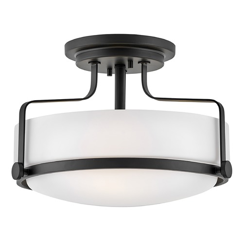Hinkley Harper 14.5-Inch Semi-Flush Mount in Black with Etched Opal Glass 3641BK
