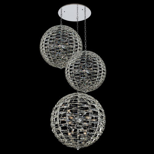 Allegri Crystal Alta Polished Chrome Multi-Light Pendant with Globe Shade
