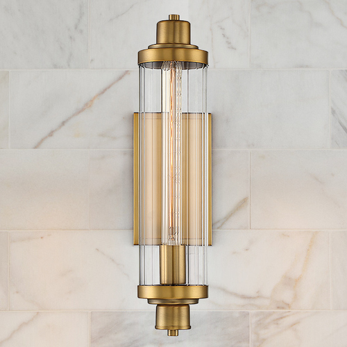 Savoy House Pike Wall Sconce in Warm Brass with Clear Ribbed Glass 9-16000-1-322