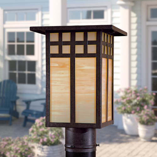 Transitional Textured French Bronze Post Light by Minka Lavery