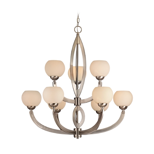 Modern Chandelier with White Glass in Satin Nickel Finish