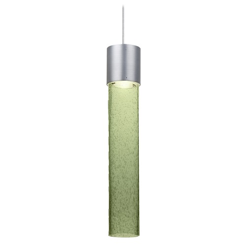 Green Seeded Glass LED Pendant Light Satin Nickel Wanda by Besa Lighting