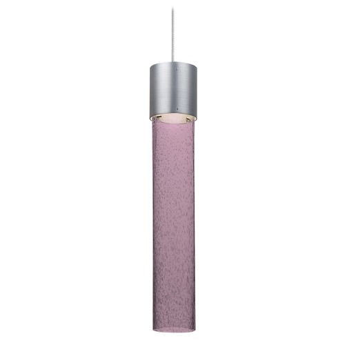 Besa Lighting Purple Seeded Glass LED Pendant Light Satin Nickel Wanda by Besa Lighting 1XT-WAND12PL-LED-SN