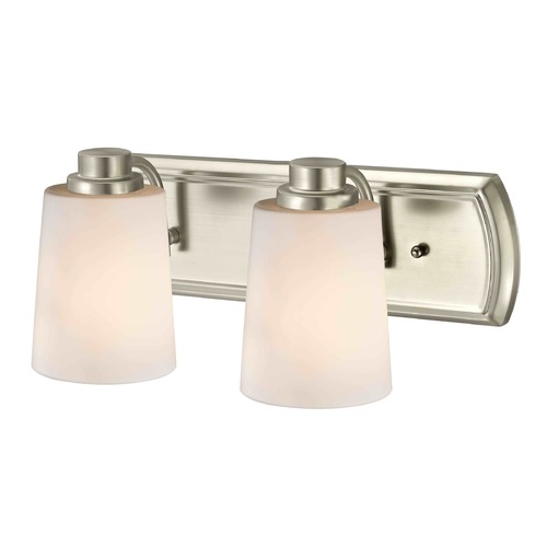 2-Light Vanity Light in Satin Nickel with White Glass