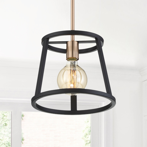 Chassis Copper Brushed Brass & Matte Black Mini Pendant by Nuvo Lighting