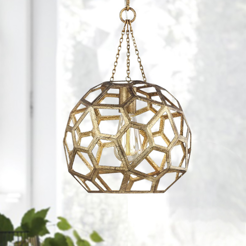 Alexa Hampton Feccetta 11-Inch Laser Cut Antique Gild Pendant by Visual Comfort Studio