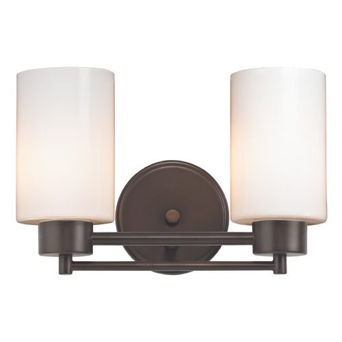 Modern Bathroom Light with White Glass in Bronze Finish