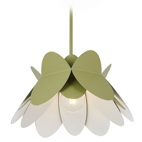 Kalco Lighting Flor White and Green Pendant Light with Scalloped Shade