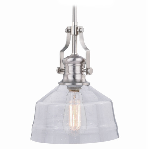 Vaxcel Lighting Beloit Satin Nickel Mini-Pendant Light with Warehouse Shade