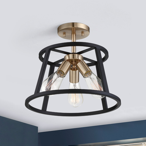 Nuvo Lighting Chassis Copper Brushed Brass & Matte Black Semi-Flush Mount by Nuvo Lighting 60/6643