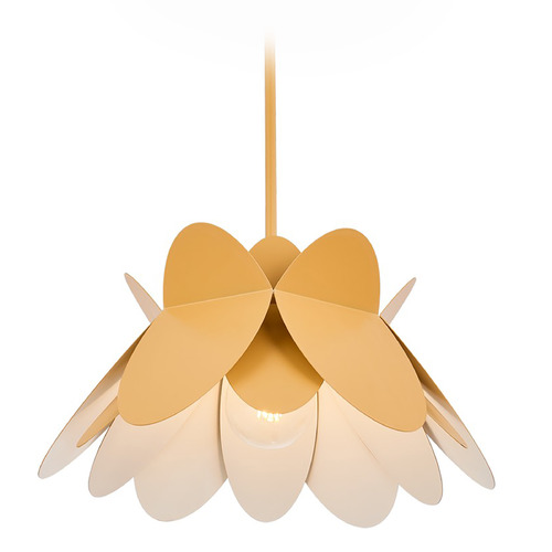 Kalco Lighting Flor White and Yellow Pendant Light with Scalloped Shade