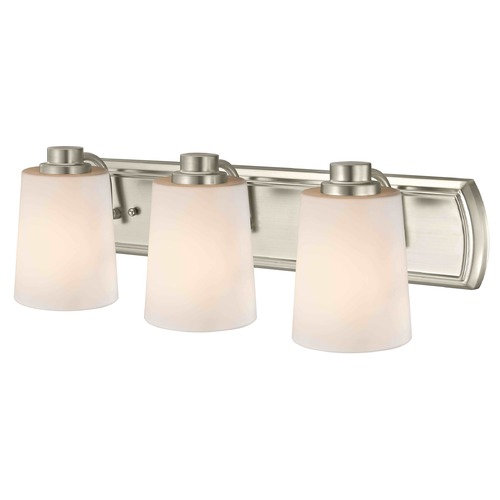 Design Classics Lighting 3-Light Bath Wall Light in Satin Nickel with White Glass 1203-09 GL1027