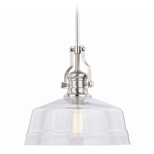 Vaxcel Lighting Beloit Satin Nickel Pendant Light with Warehouse Shade