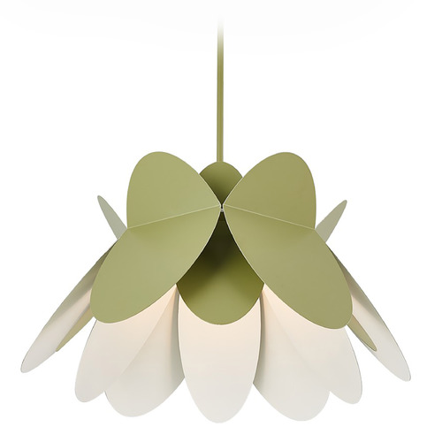 Kalco Lighting Flor White and Green Pendant Light with Scalloped Shade