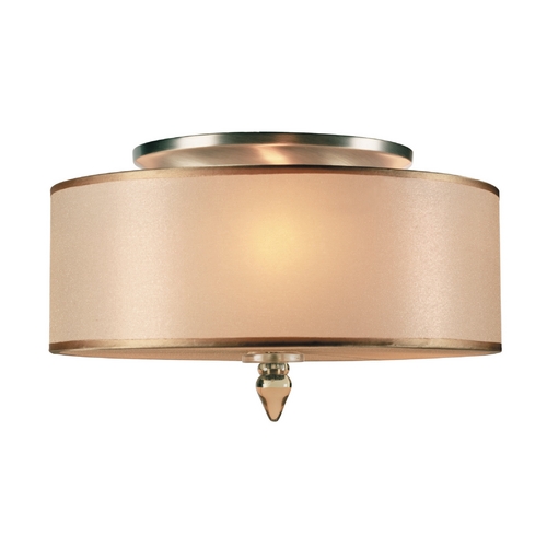 Semi-Flushmount Light with Amber Shade in Antique Brass Finish