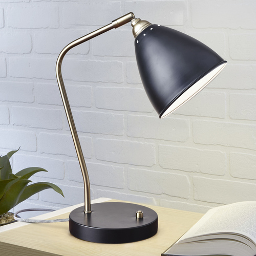 Mid-Century Modern Desk Lamp Brass and Black Chelsea by Adesso Home Lighting