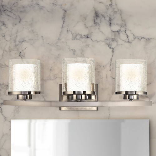 Dolan Designs Lighting Horizon 3-Light Seeded Glass Bathroom Light in Satin Nickel 3953-09