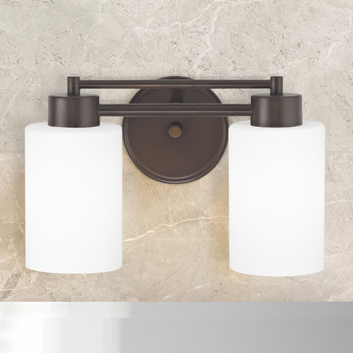 Modern Bathroom Light with White Glass in Bronze Finish