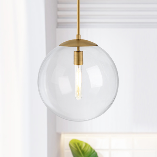 Warby 13.5-Inch Orb Pendant in Heritage Brass with Clear Glass by Hinkley Lighting