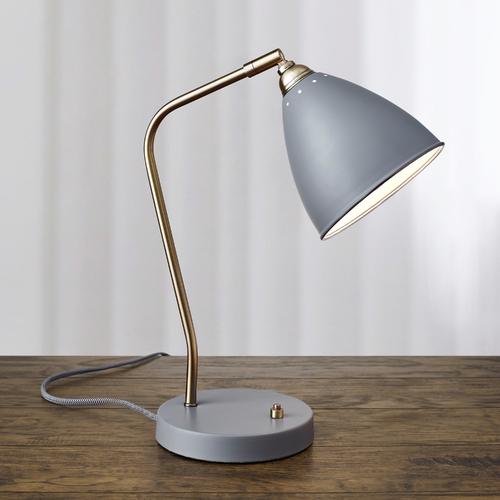 Mid-Century Modern Desk Lamp Brass and Grey Chelsea by Adesso Home Lighting