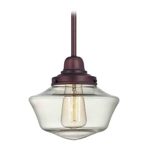 8-Inch Clear Glass Schoolhouse Mini-Pendant Light in Bronze Finish