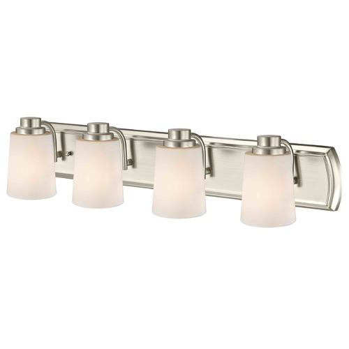 4-Light Bathroom Light in Satin Nickel with White Glass