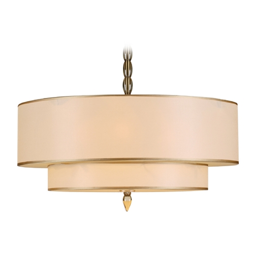 Drum Pendant Light with Gold Shades in Antique Brass Finish