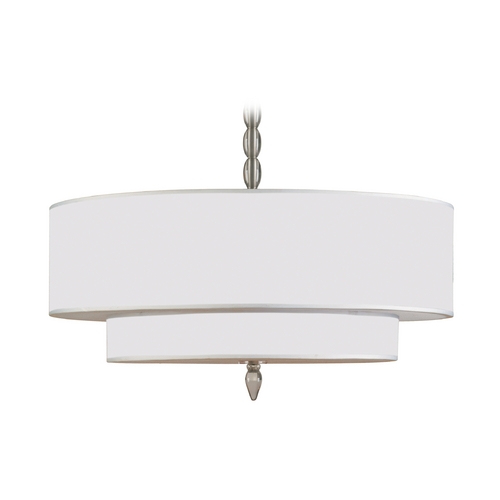 Crystorama Lighting Drum Pendant Light with White Shades in Satin Nickel Finish 9507-SN