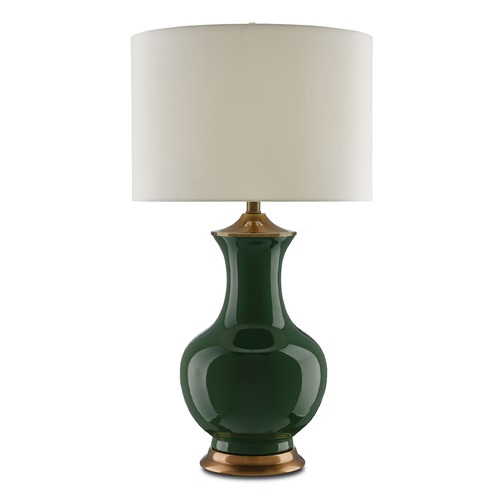 Currey and Company Lilou Green/antique Brass Table Lamp with Drum Shade