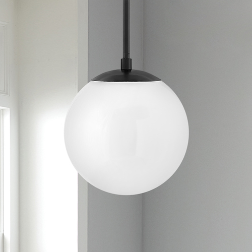 Hinkley Warby 9.5-Inch Orb Pendant in Black with Cased Opal Glass by Hinkley Lighting 3747BK-WH