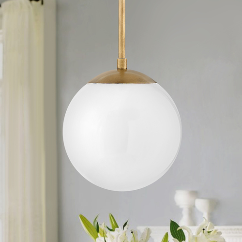 Warby 9.5-Inch Orb Pendant in Heritage Brass with Cased Opal Glass by Hinkley Lighting