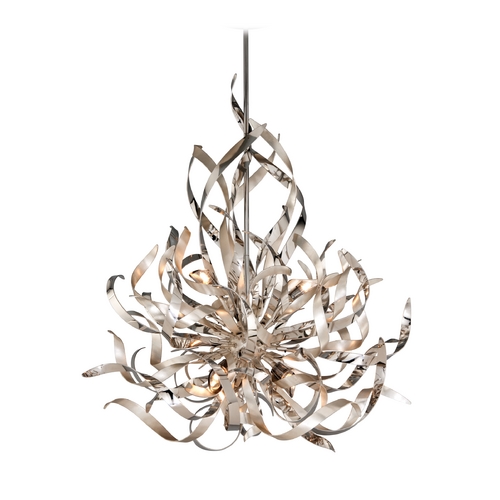 Corbett Lighting Graffiti Silver Leaf & Stainless Steel Chandelier by Corbett Lighting 154-46