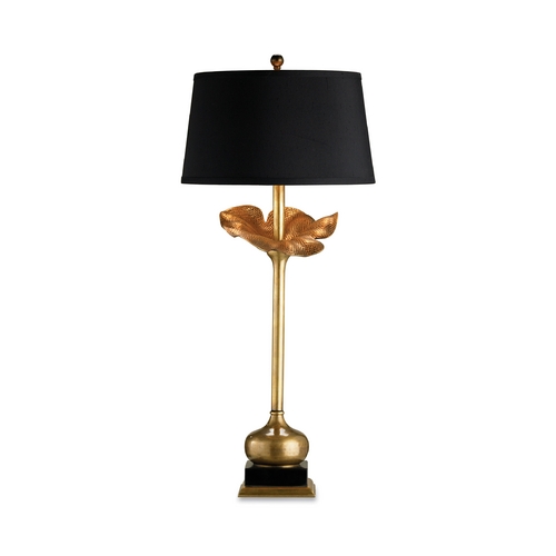 Table Lamp with Black Shade in Antique Brass Finish