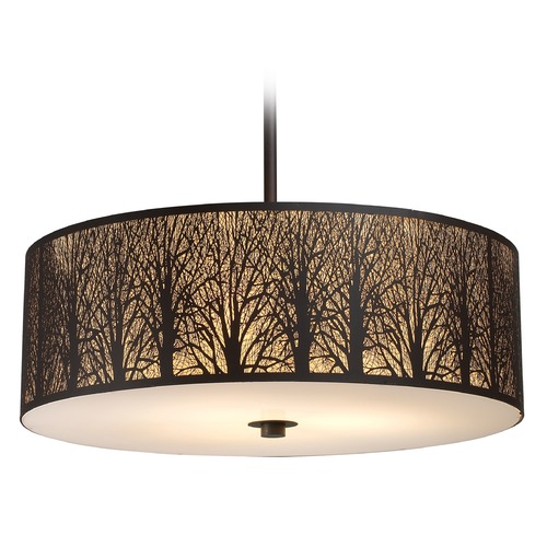 Elk Lighting Elk Lighting Woodland Sunrise Aged Bronze LED Pendant Light with Drum Shade 31075/5-LED