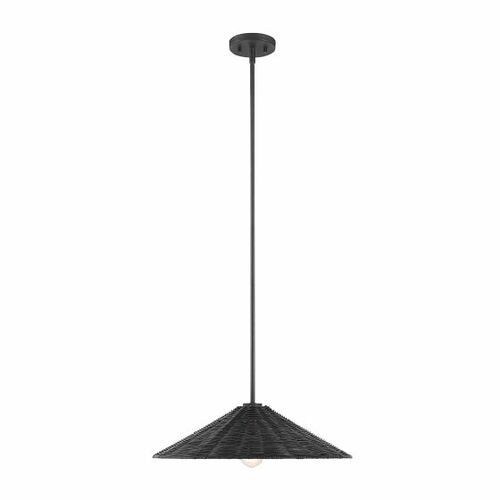 20-Inch Rattan Pendant in Matte Black by Meridian