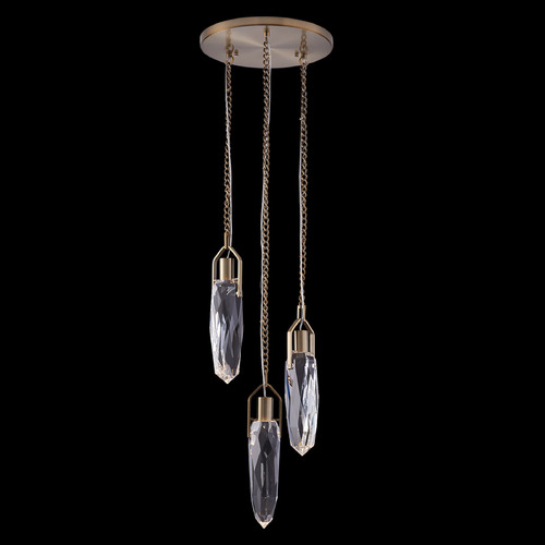 Allegri Crystal Diamante Winter Brass LED Multi-Light Pendant with Oval Shade