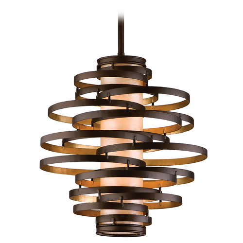 Corbett Lighting Vertigo Bronze Leaf & Gold Leaf LED Pendant Light with Cylindrical Shade