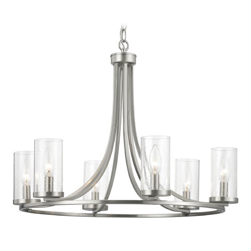 Seeded Glass Chandelier Satin Nickel 6-Lt