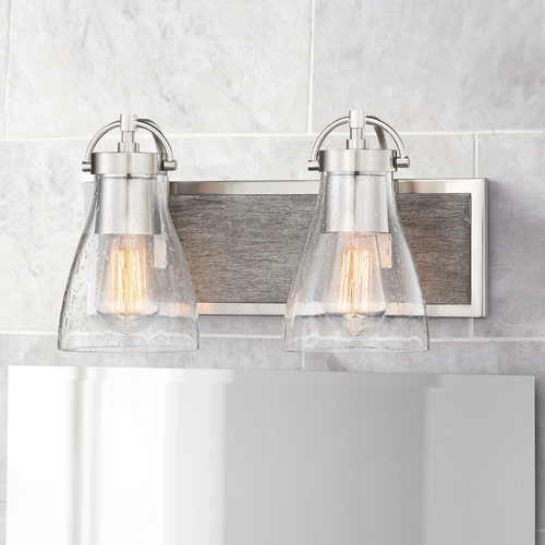 Garrison Brushed Nickel with Shale Wood Bathroom Light by Minka Lavery