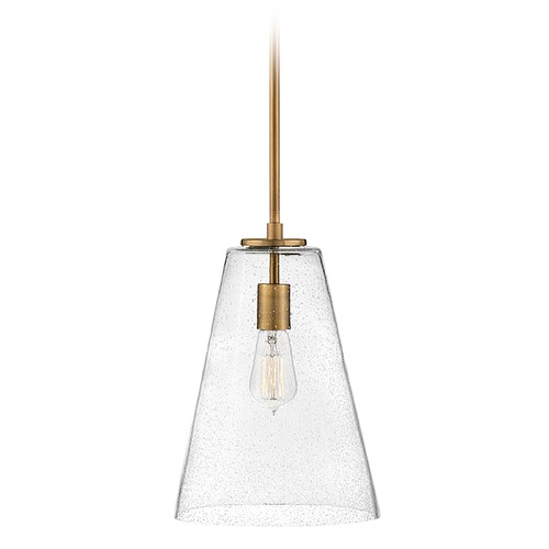 Hinkley Vance 10-Inch Pendant in Heritage Brass with Conical Seeded Glass 41044HB