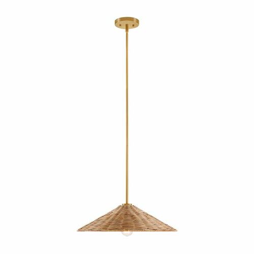 20-Inch Rattan Pendant in Natural Brass by Meridian